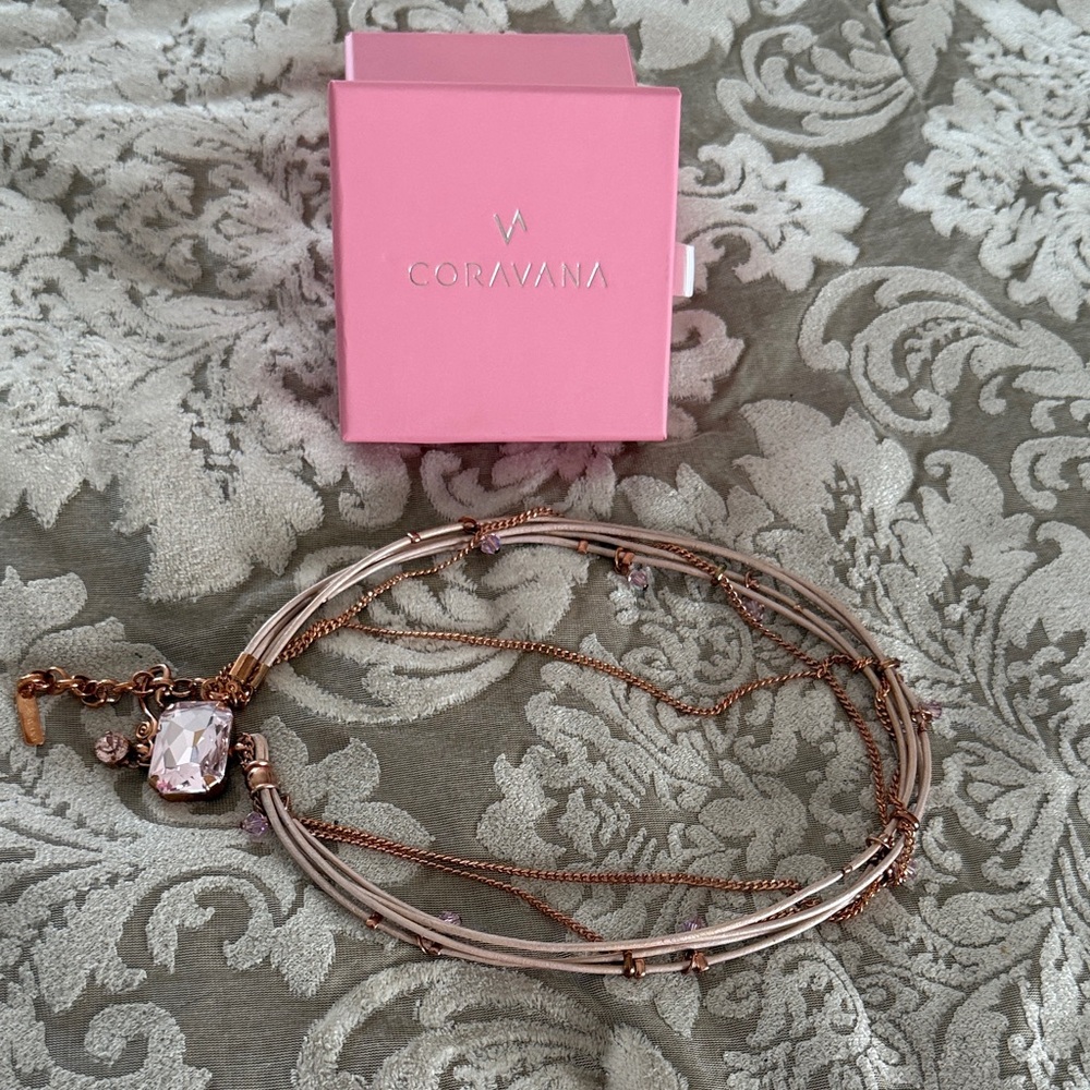 Coravana Rose Gold Necklace with Pink Accents- New with box